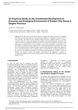 An Empirical Study on the Coordinated Development of Economy and Ecological Environment of Eastern City Group in Qinghai Province