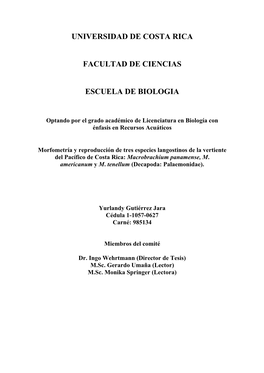 Universidad De Costa Rica Facultad De Ciencias Escuela De Biologia