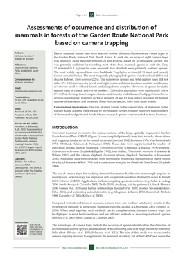 Assessments of Occurrence and Distribution of Mammals in Forests of the Garden Route National Park Based on Camera Trapping