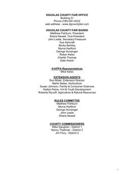 DOUGLAS COUNTY FAIR OFFICE Building 21 Phone (785) 841-6322 Web Address