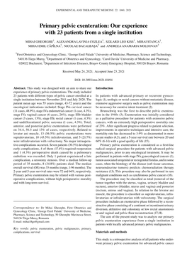 Primary Pelvic Exenteration: Our Experience with 23 Patients from a Single Institution