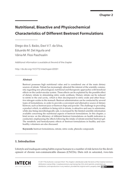 Nutritional, Bioactive and Physicochemical Characteristics of Different Beetroot Formulations