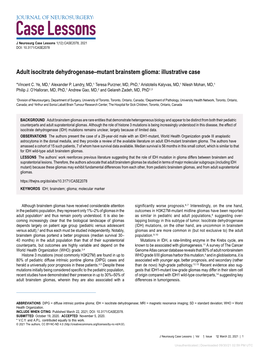 Adult Isocitrate Dehydrogenase–Mutant Brainstem Glioma: Illustrative Case