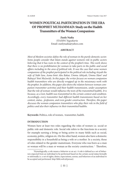 WOMEN POLITICAL PARTICIPATION in the ERA of PROPHET MUHAMMAD: Study on the Hadith Transmitters of the Women Companions