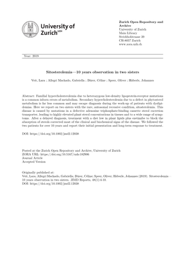 'Sitosterolemia—10 Years Observation in Two Sisters'