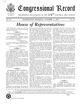 Congressional Record United States Th of America PROCEEDINGS and DEBATES of the 116 CONGRESS, FIRST SESSION