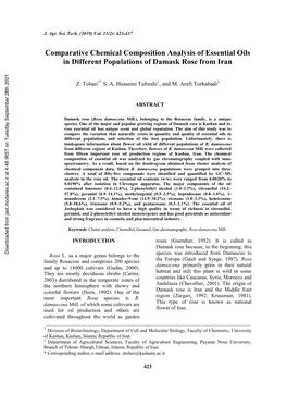 Comparative Chemical Composition Analysis of Essential Oils in Different Populations of Damask Rose from Iran