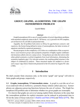 Group, Graphs, Algorithms: the Graph Isomorphism Problem