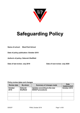 Model Safeguarding Policy for Derby Schools