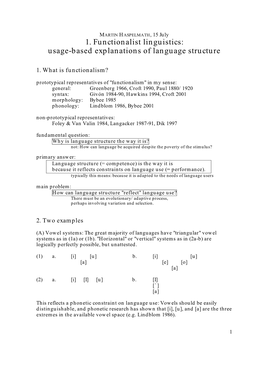 1. Functionalist Linguistics: Usage-Based Explanations of Language Structure