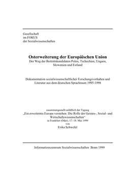 Osterweiterung Der Europäischen Union Der Weg Der Beitrittskandidaten Polen, Tschechien, Ungarn, Slowenien Und Estland