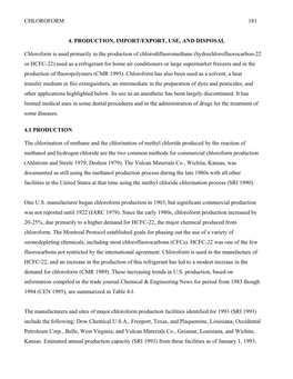 181 Chloroform 4. Production, Import/Export, Use, And