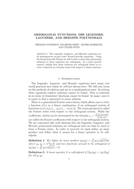 Orthogonal Functions: the Legendre, Laguerre, and Hermite Polynomials