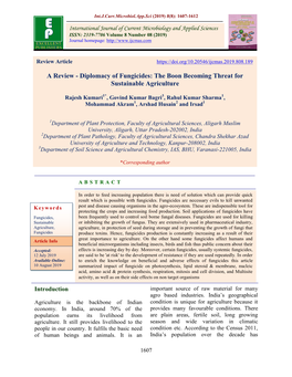 Diplomacy of Fungicides: the Boon Becoming Threat for Sustainable Agriculture