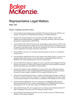 Representative Legal Matters Alex Tan