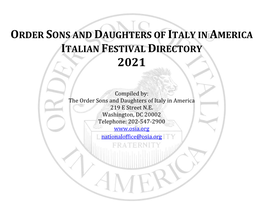 Order Sons and Daughters of Italy in America Italian Festival Directory 2021