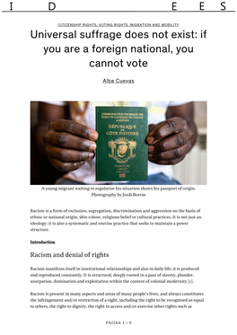 Universal Suffrage Does Not Exist: If You Are a Foreign National, You Cannot Vote