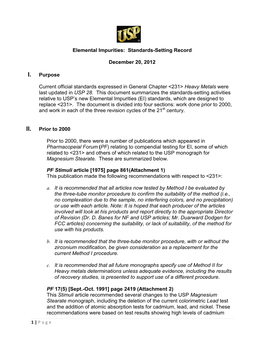 Elemental Impurities: Standards-Setting Record