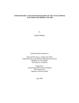 Ethnohistory and Ethnogeography of the Coast Miwok and Their Neighbors, 1783-1840