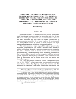Using Nepa to Arrive at an Affordable, Effective, and Environmentally Responsible Solution for Vermont’S Transportation Future
