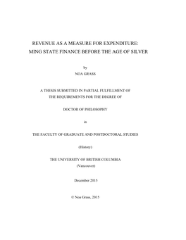 Revenue As a Measure for Expenditure: Ming State Finance Before the Age of Silver