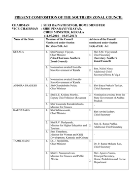 Present Composition of the Southern Zonal Council