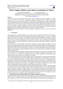 Money Supply, Inflation and Capital Accumulation in Nigeria