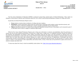 State of New Jersey 2014-15 27-3385-050 OVERVIEW MORRISTOWN HIGH SCHOOL MORRIS 50 EARLY STREET GRADE SPAN 09-12 MORRIS SCHOOL DISTRICT MORRISTOWN, NJ 07960 1.00