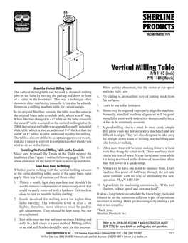 Vertical Milling Table P/N 1185 (Inch) P/N 1184 (Metric)