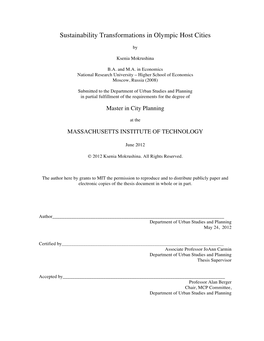 Sustainability Transformations in Olympic Host Cities