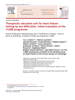 Therapeutic Education Unit for Heart Failure: Setting-Up and Difﬁculties