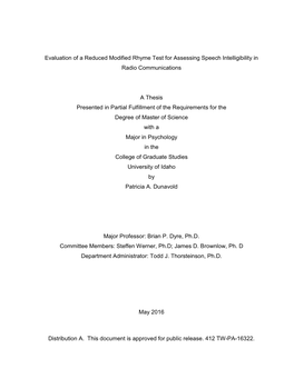 Evaluation of a Reduced Modified Rhyme Test for Assessing Speech Intelligibility in Radio Communications