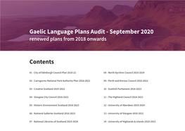 Gaelic Language Plans Audit - September 2020 Renewed Plans from 2018 Onwards