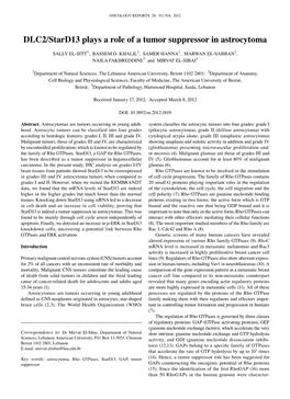 DLC2/Stard13 Plays a Role of a Tumor Suppressor in Astrocytoma