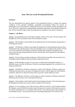 5 O Iran Electoral Law on Presidential Elections 10.Rtf