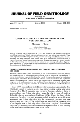 Observations of Asiatic Migrants in the Western Aleutians