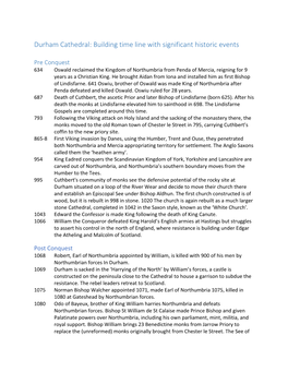 Durham Cathedral: Building Time Line with Significant Historic Events