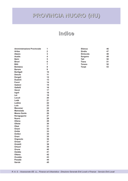 PROVINCIA NUORO (NU ) ) Indice