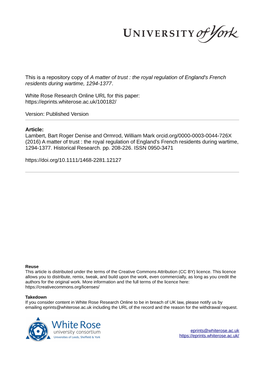 The Royal Regulation of England's French Residents During Wartime, 1294-1377