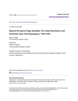 Beyond the Sports Page: Baseball, the Cuban Revolution, and Rochester, New York Newspapers, 1954-1960