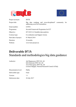 Deliverable D7.5: Standards and Methodologies Big Data Guidance