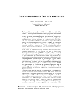 Linear Cryptanalysis of DES with Asymmetries