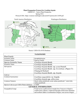 Castilleja Hispida ESRM 412 – Native Plant Production Spring 2014 Protocol URL