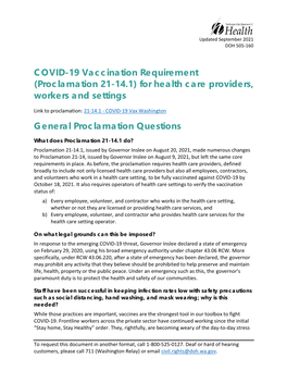 COVID-19 Vaccination Requirement (Proclamation 21-14.1) for Health Care Providers, Workers and Settings