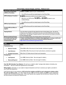 Interest Rates, Interest Charges, and Fees – Platinum Card Interest Rates and Interest Charges Annual Percentage Rate 14.99% to 22.99%, Based on Your Creditworthiness