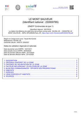 LE MONT SAUVEUR (Identifiant National : 230000785)