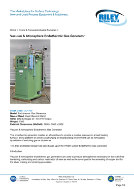 Vacuum & Atmosphere Endothermic Gas Generator