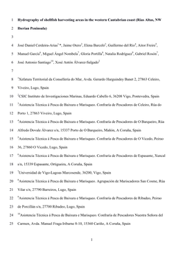 1 Hydrography of Shellfish Harvesting Areas in the Western Cantabrian Coast (Rías Altas, NW 1 Iberian Peninsula) 2 3 José Dani