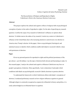 The Reconciliation of Religion and Reproductive Rights: Catholicism’S Role in the American Abortion Controversy