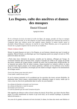 Les Dogons, Culte Des Ancêtres Et Danses Des Masques Daniel Elouard Agrégé De Lettres